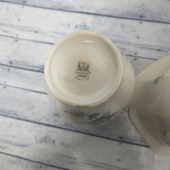 Vintage Lenox Serenade Porcelain Bird Vase 6" And 4" Planter - Picture 12 of 16